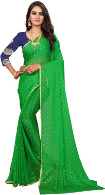 Prutha Fashions Embellished Bollywood Chiffon Saree(Green)