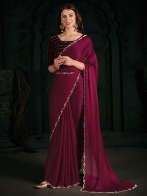 ANOUK Solid/Plain Daily Wear Polyester Saree(Pink)