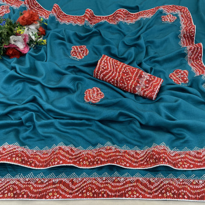 RIDDHISIDDHI NX Printed Bollywood Silk Blend Saree(Dark Green)