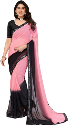 NESHVI ENTERPRISE Color Block Bollywood Georgette Saree(Pink)