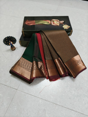NKL PEACOCK Woven, Self Design Kanjivaram Handloom Silk Blend Saree(Brown, Black, Gold, Maroon, Dark Green)