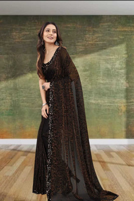 SHRIMAY Self Design Bollywood Net Saree(Brown)