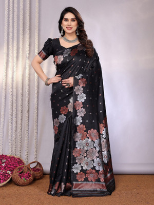 RAJESHWAR FASHION Woven Banarasi Jacquard Saree(Black)