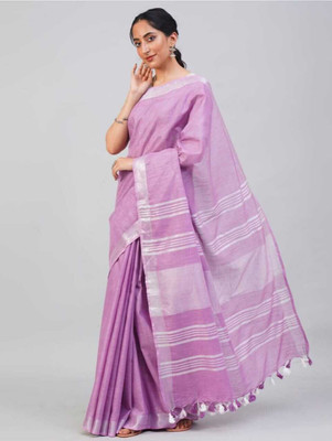EthinicSpecial Woven Handloom Cotton Linen Saree(Light Green)