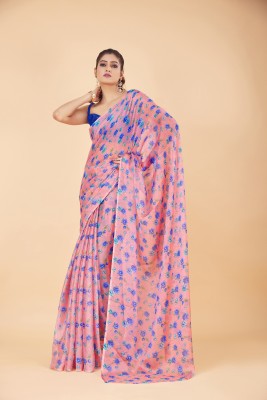 GARDEN VARELI Floral Print Bollywood Chiffon Saree(Pink)