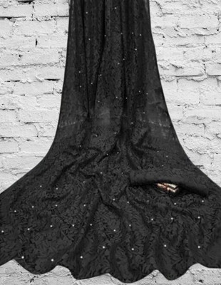 SwiftStyle Solid/Plain Bollywood Net Saree(Black)