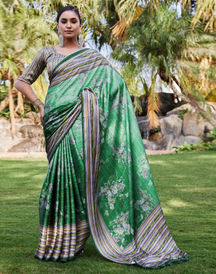 Tasrika Digital Print, Printed Bollywood Satin Saree(Green)