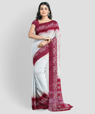 PRIDE SALES Printed Daily Wear Cotton Silk Saree(White)