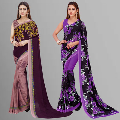 Anand Sarees Floral Print Daily Wear Georgette Saree(Pack of 2, Purple, Brown, Multicolor)