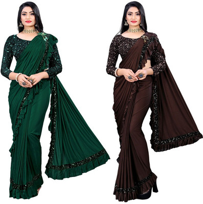 HARIOM FASHION Embellished Bollywood Lycra Blend Saree(Pack of 2, Multicolor)