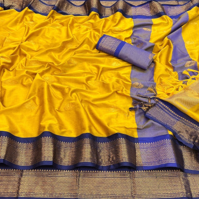 Upalksh Woven Paithani Cotton Silk, Jacquard Saree(Yellow)