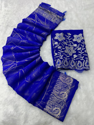 KANDORA Embroidered Daily Wear Georgette Saree(Blue)