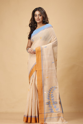 Grivana Self Design Handloom Handloom Cotton Blend Saree(Orange)