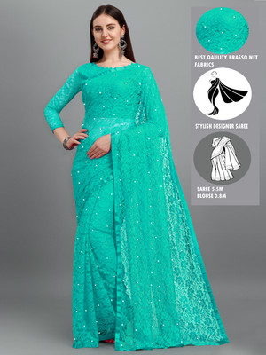 LOROFY Self Design Bollywood Net Saree(Blue)