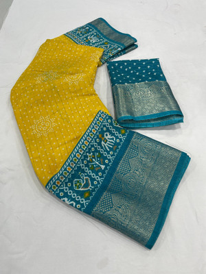 Dori Printed Patola Silk Blend Saree(Yellow)