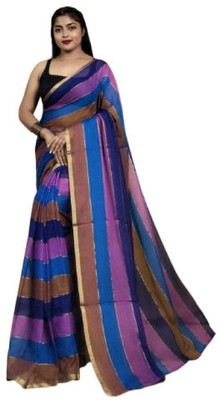 ANU INDIAN FASHION Striped Handloom Cotton Blend Saree(Multicolor)