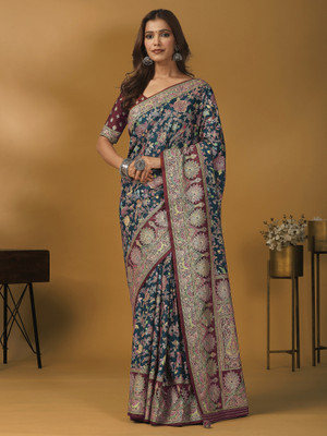 Sareemall Digital Print Banarasi Viscose Rayon Saree(Blue)