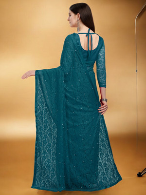 NEXA Self Design Bollywood Net Saree(Blue)