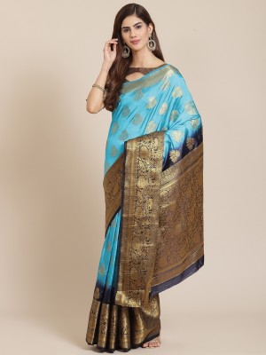 Tasrika Self Design, Woven, Printed Banarasi Jacquard, Cotton Silk Saree(Light Blue)