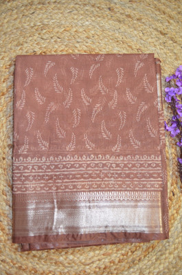 MRIKA Blocked Printed Maheshwari Handloom Viscose Rayon Saree(Brown)