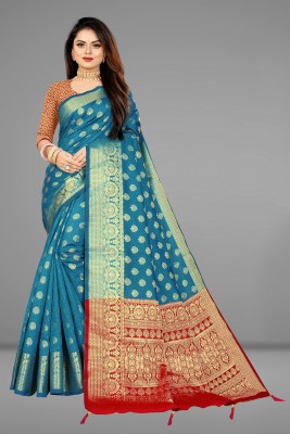 Nipami Woven Banarasi Silk Blend, Jacquard Saree(Light Blue)