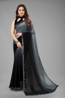 Self Design Bollywood Lycra Blend Saree(Grey, Black)