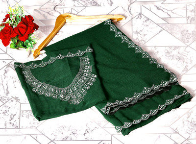 Dharam Creation Solid/Plain, Dyed, Embellished, Self Design Bollywood Georgette Saree(Green)