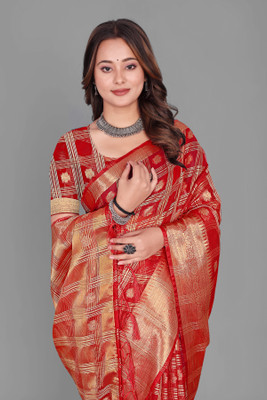 Aarunika MNT Solid/Plain Bollywood Organza Saree(Red)