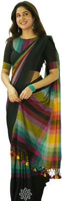 SMRITI HANDLOOM Solid/Plain Daily Wear Handloom Pure Cotton Saree(Black)