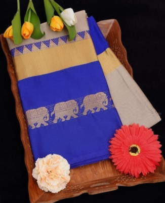 MoonTextile Temple Border Assam Silk Cotton Silk Saree(Mustard)