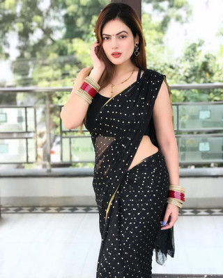 JiproStore Printed, Embellished Bollywood Georgette, Chiffon Saree(Black)
