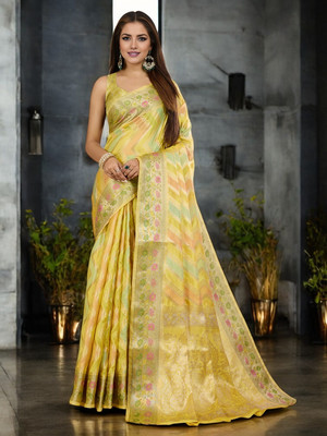 Divastri Woven Banarasi Organza Saree(Yellow)