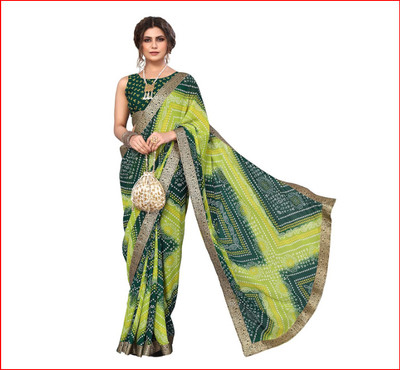 Ravisaindu Self Design Bollywood Georgette Saree(Green)