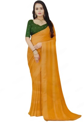 SUNTHUS Solid/Plain Daily Wear Cotton Blend Saree(Gold)