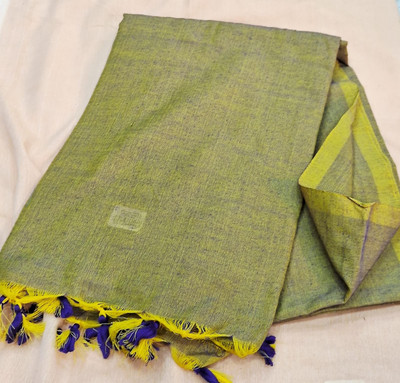 Auraaboutique Solid/Plain Handloom Khadi, Pure Cotton Saree(Dark Blue, Green)