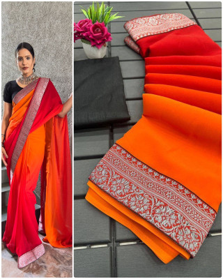 Aquiliq Solid/Plain Bollywood Georgette Saree(Red)