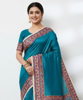 Anugrah Textile Printed Banarasi Lycra Blend, Chiffon Saree(Blue)