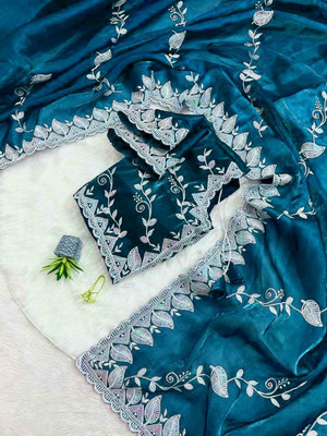 RK Creation Embroidered Bhagalpuri Silk Blend Saree(Light Blue)