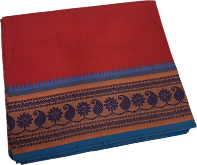 PME Woven Chettinadu Pure Cotton Saree(Red)