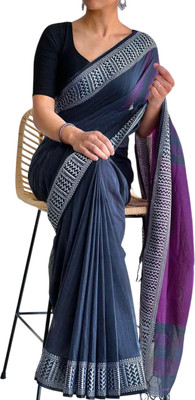 kalpana handloom Solid/Plain Handloom Pure Cotton Saree(Blue)