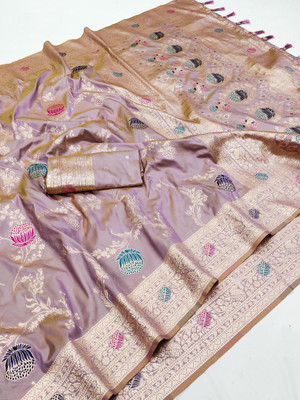 PANZORA Woven Banarasi Cotton Silk Saree(Purple)