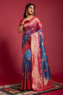 Lilots Woven Banarasi Silk Blend Saree(Blue)