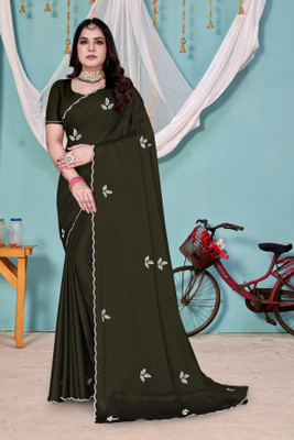 SS Sales Sarees Embellished Bollywood Silk Blend Saree(Dark Green)