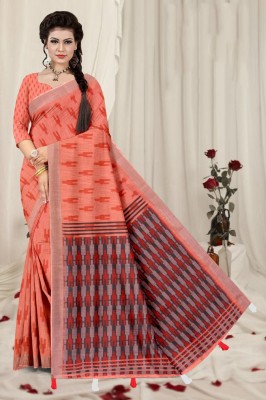 Pionex Woven, Printed, Digital Print, Floral Print, Geometric Print, Graphic Print Daily Wear Cotton Linen Saree(Orange)