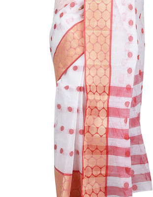 Desh Bidesh Woven Tant Handloom Pure Cotton Saree(Red, White)
