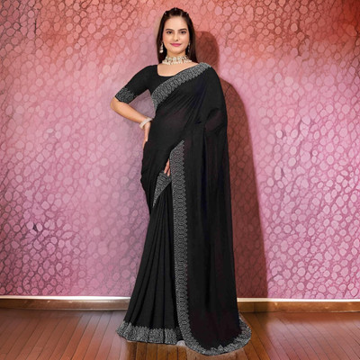 MANISHA Digital Print, Floral Print Bollywood Georgette Saree(Black)