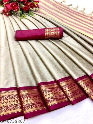 creazy fashion Printed, Striped Assam Silk Cotton Silk Saree(Multicolor)