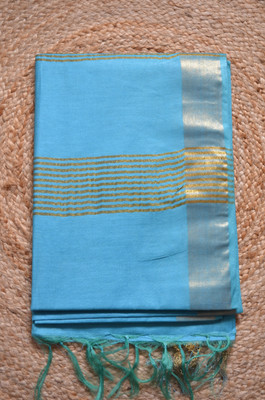 MRIKA Solid/Plain Bhagalpuri Handloom Viscose Rayon Saree(Blue)