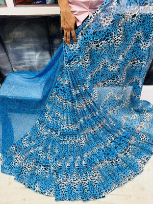 Bhuwal Fashion Animal Print Daily Wear Georgette Saree(Light Blue)