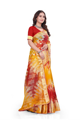 Aarunika MNT Solid/Plain Bollywood Organza Saree(Red)